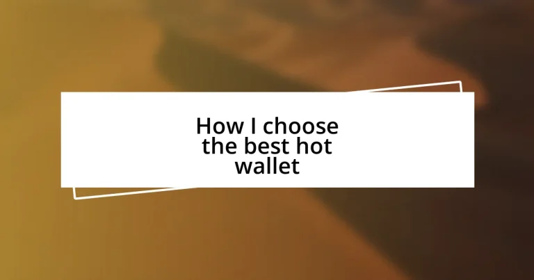 How I choose the best hot wallet